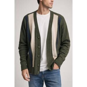 Hollister Olive Green Colorblock Button Front Cardigan Sweater Men’s Sz Large